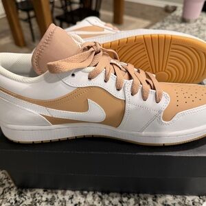 Air Jordan 1 Low White and Tan Sneakers